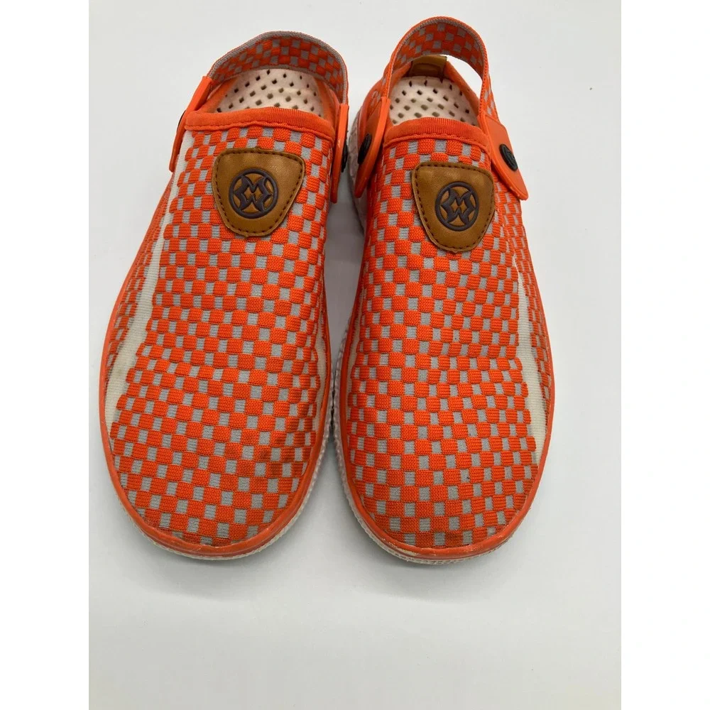 Unisex Orange White Checkered Summer Clogs Slip On Water Shoes Size 42 Mens 9